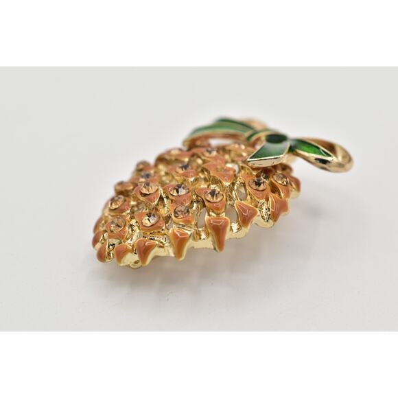 Napier Vintage Pine Cone Pin Brooch Crystal Enamel Gold Christmas Signed Bin4 - Picture 6 of 12
